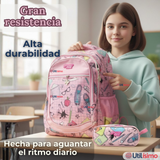 Mochila Escolar Con Estuche 43cm Tela Oxford Impermeable Niña