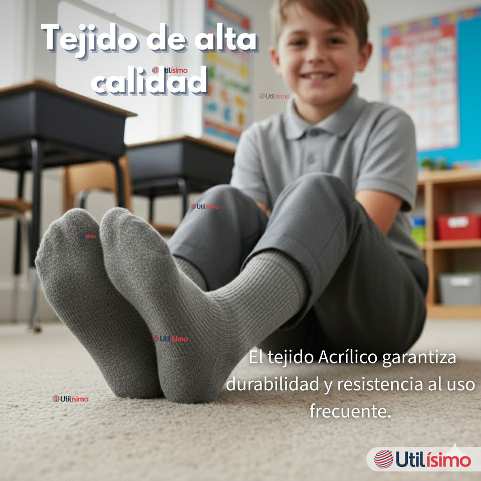 Pack 6 Calcetínes Escolares Corto Acrilico Gris Niño Juvenil