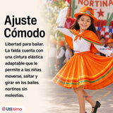 Traje Nortino Niña 3 piezas Naranja Baile Típico Fiestas Patrias
