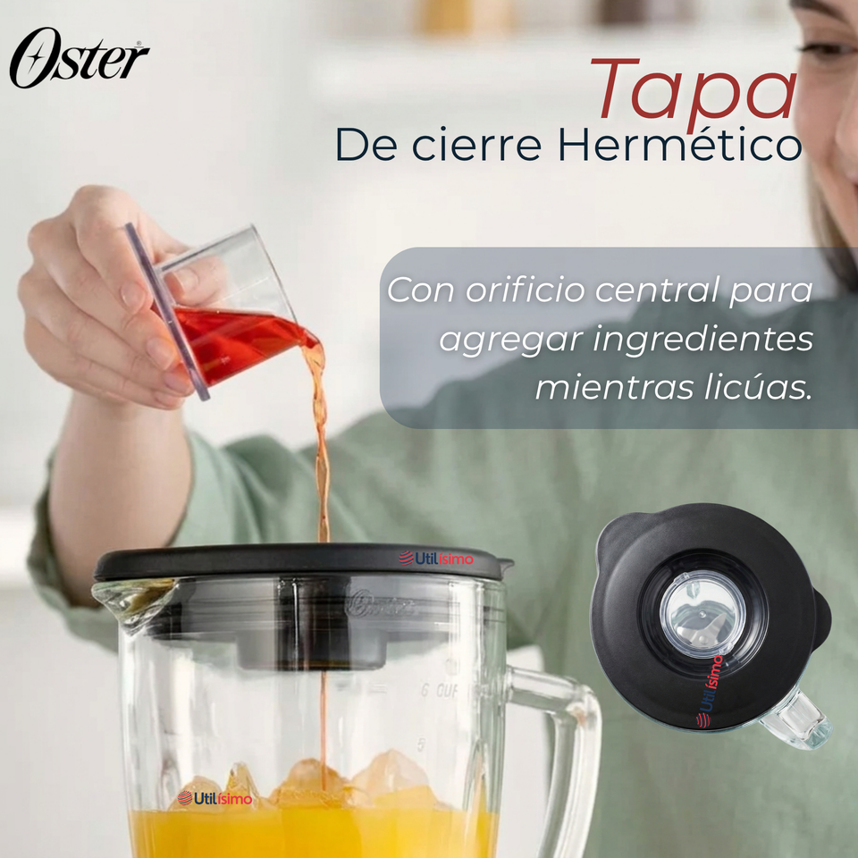 Licuadora Oster® con vaso de vidrio y 6 velocidades más pulso 800 Watts 1,5Litros