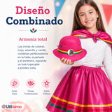 Traje Nortino Niña Fucsia 4 Piezas Con Polera Baile Típico Fiestas Patrias