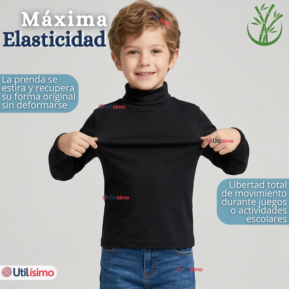Camiseta Polera Bambú Primera Capa Cuello Beatle Manga Larga Colores Surtidos Niño