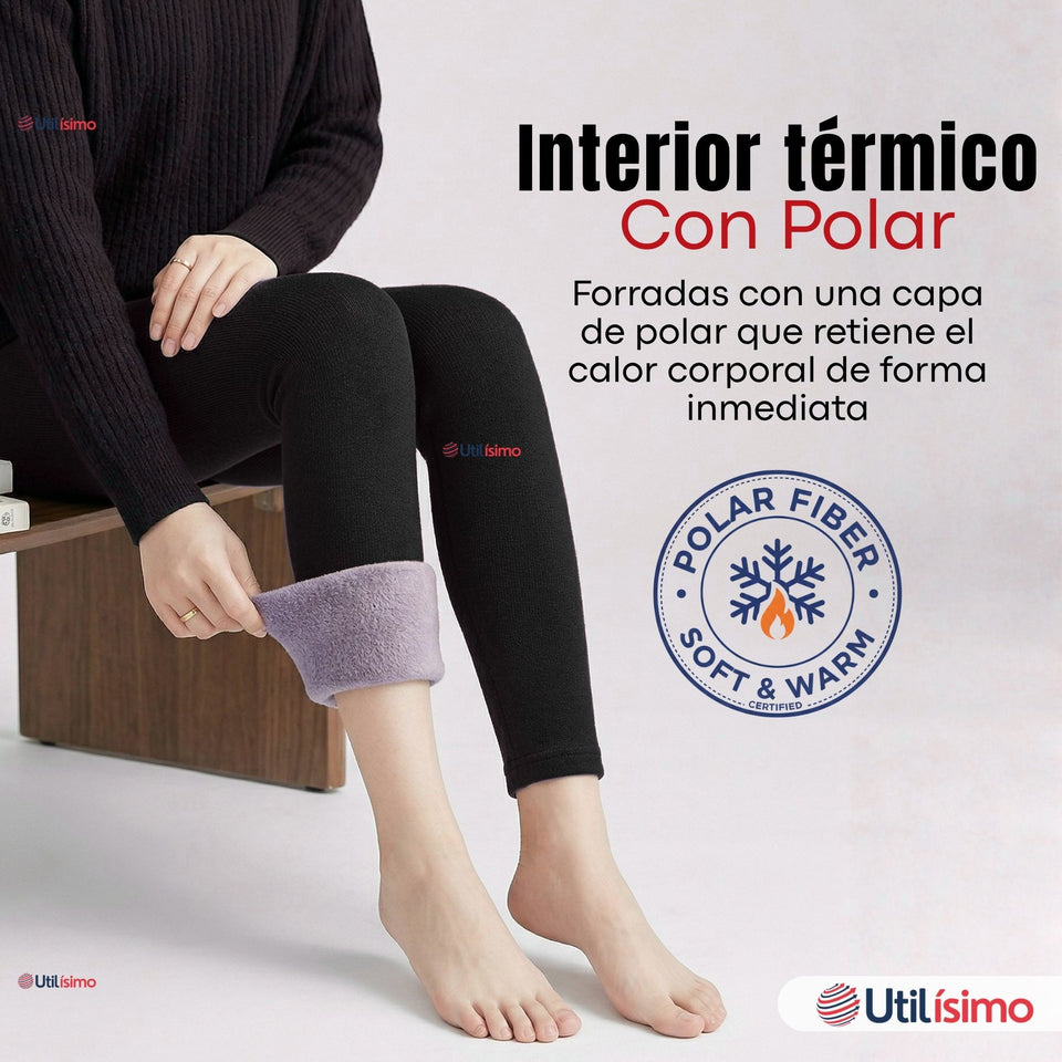 Calza Lola Polar Térmica Sin Costura Tiro Alto Elasticada Negra