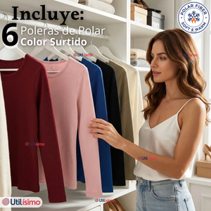 Pack 6 Camisetas Poleras Polar Primera Capa Acanalada Reductora Manga Larga Colores Surtidos Mujer