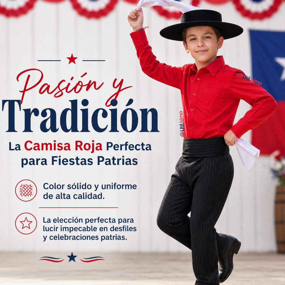 Camisa Huaso Niño Algodón Rojo Fiestas Patrias Traje Típico