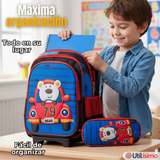 Mochila Escolar Con Ruedas + Estuche + Lonchera Poliéster Oso Niño