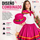 Pack 3 Trajes Nortinos Juveniles Con Poleras 4 Piezas Fucsia Baile Típico Fiestas Patrias