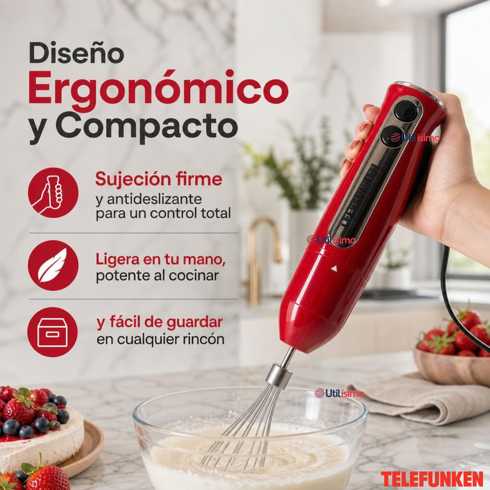 Batidora de inmersión Telefunken Smartmix 2500 roja acero inoxidable 800W