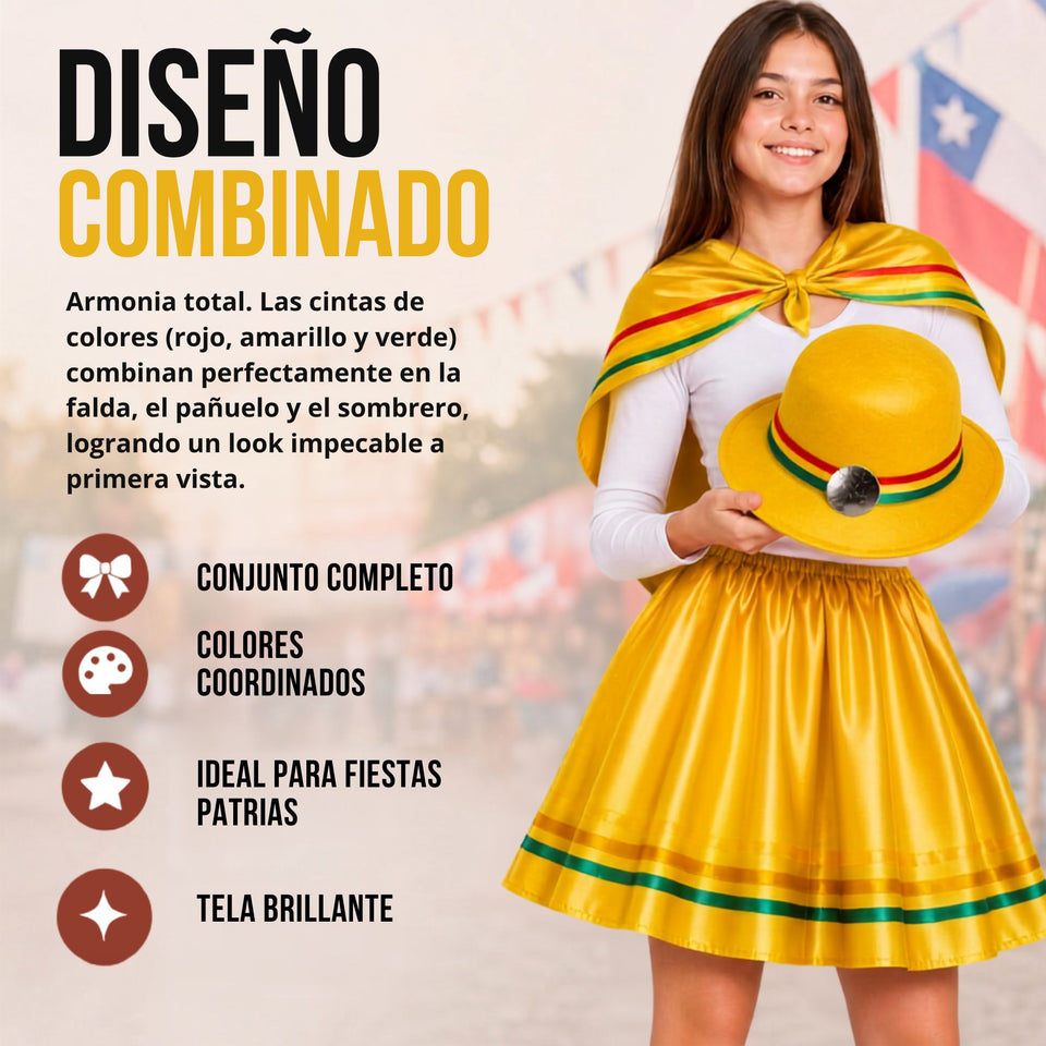 Traje Nortino Juvenil Con Polera 4 Piezas Amarillo Baile Típico Fiestas Patrias