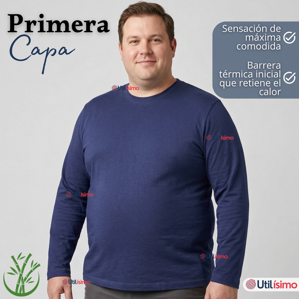 Pack 3 Camisetas Poleras Bambú Primera Capa Manga Larga Colores Surtidos Hombre