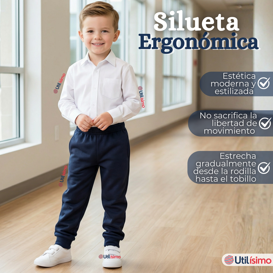 Pack 3 Buzos Pantalones Escolares Niño Unisex 100% Algodón Azul Bota Acanalada 3 a 16 años