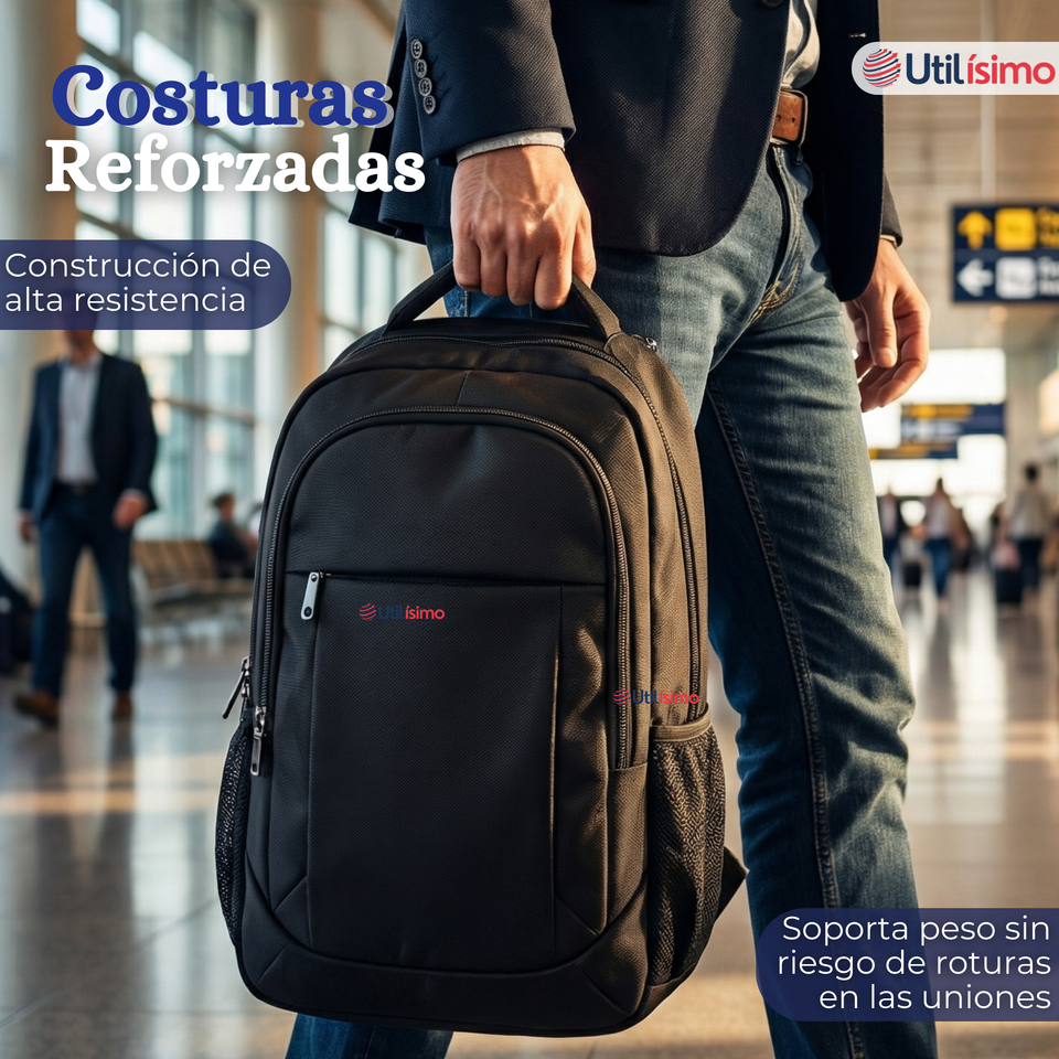 Mochila Multifuncional Ejecutiva Notebook Escolar Viaje Cabina Impermeable Resistente 49cm Negro 25L