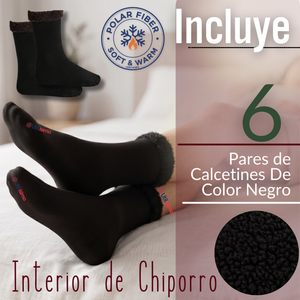 Pack 6 Pares Calcetines Chiporro Mujer Ultra Térmico Negro Invierno Polar