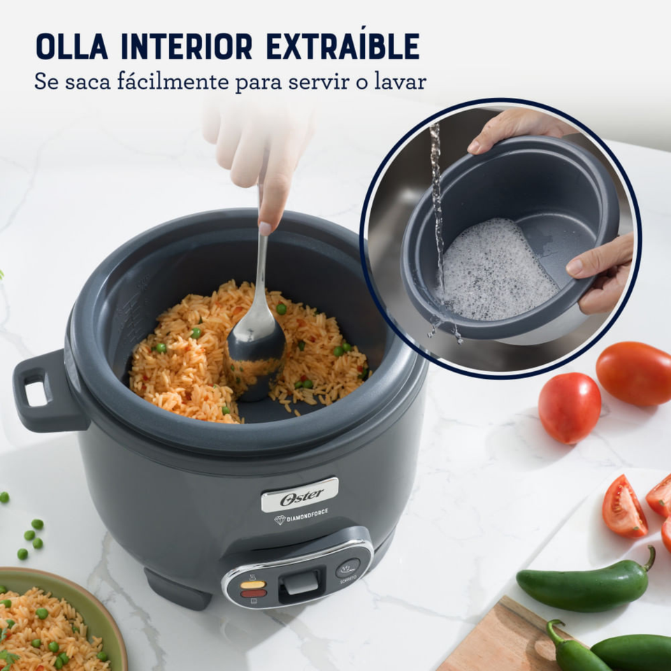 Oster Arrocera 3 en 1, 10 Tazas de Capacidad Función de Sofrito, Vaporera, Recubrimiento Antiadherente Oster DiamondForce, CKSTRC10DFSKE