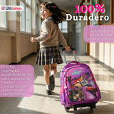 Mochila Escolar Con Ruedas + Estuche + Lonchera 46cm Desmontable Poliéster Fucsia Zootopia Niña