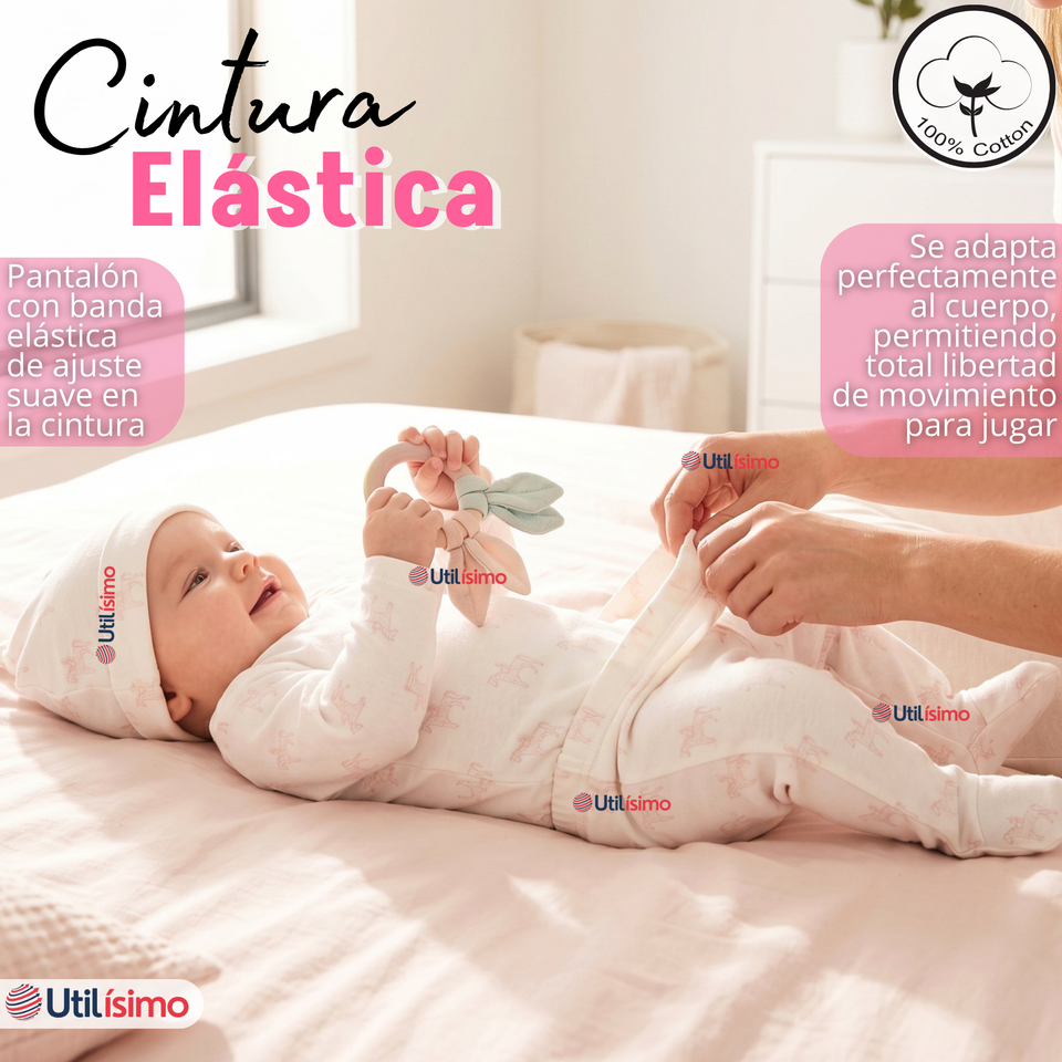 Conjunto Set 5 Piezas Body Camiseta Panty Gorro Manoplas Algodón Bebé Niña
