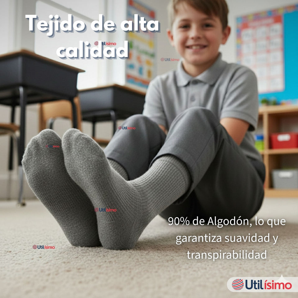 Calcetín Escolar Corto Algodón Gris Niño Juvenil