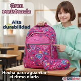 Mochila Escolar Con Estuche 36cm Tela Oxford Impermeable Niña