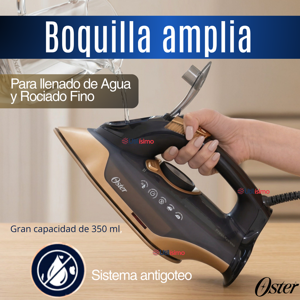 Plancha de vapor Oster® PressXpress S9000 Suela XL con diamante bronce GCSTPX9001-052