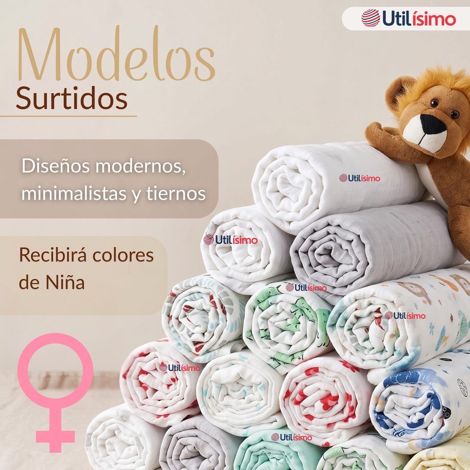 Pack 6 Mantas Muselina 70x 70 CM Bebé Niño Multiuso 100% Algodón Colores Surtidos