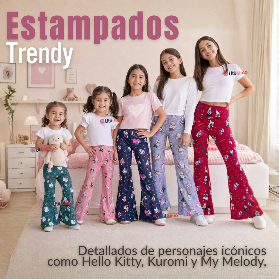 Pack 3 Buzos Pantalones Palazzos Polar Con Chiporro Niña Térmico Surtido Hello Kitty Kuromi My Melody San Río