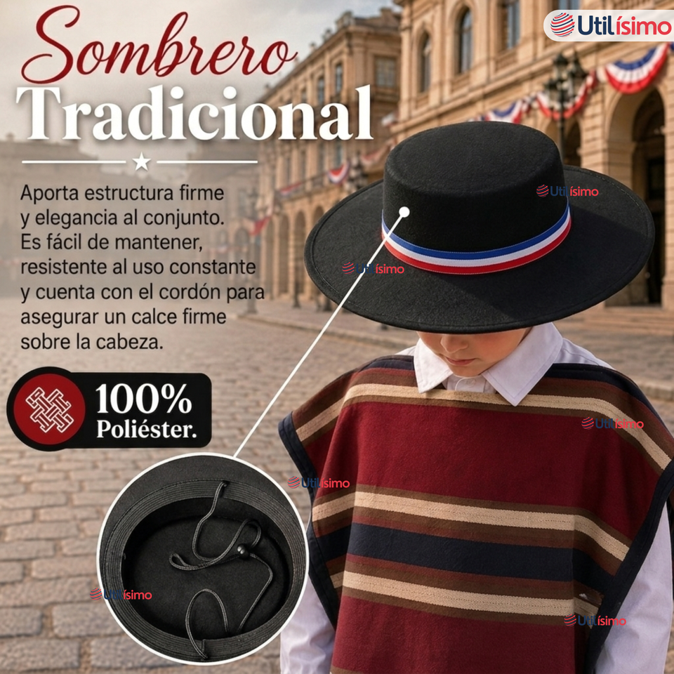 Traje Huaso Típico Completo 5 Piezas Niño Fiestas Patrias