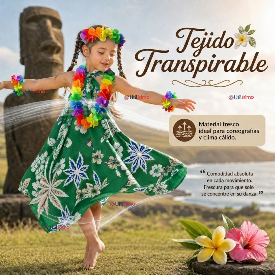 Traje Páscuense Pareo Hawaiano  Surtido  Niña Con Accesorios