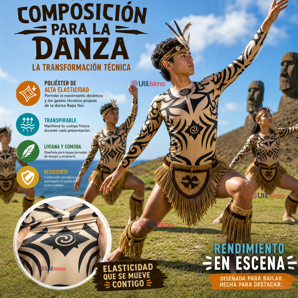 Pack 3 Poleras Diseño Tattoo Niño Rapa Nui Estilo Pascuense Traje Danza