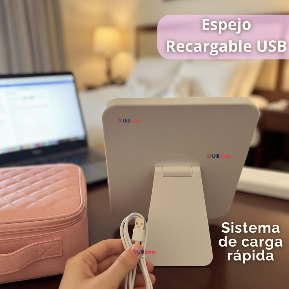 Estuche Maquillaje 2 en 1 Bolso Cosmetiquero Espejo Con Luz Led Organizador