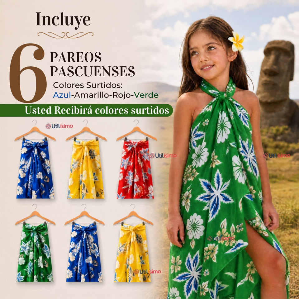 Pack 6 Pareos Pascuense Niña Hawaiano Surtidos Danza Fiestas Patrias