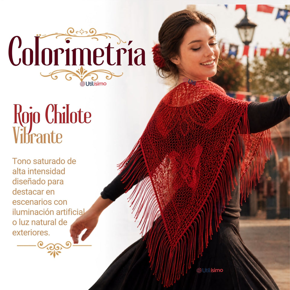 Pack 3 Puntillas Chales Traje Típico Baile Chilote Mujer  Rojo  110x51cm
