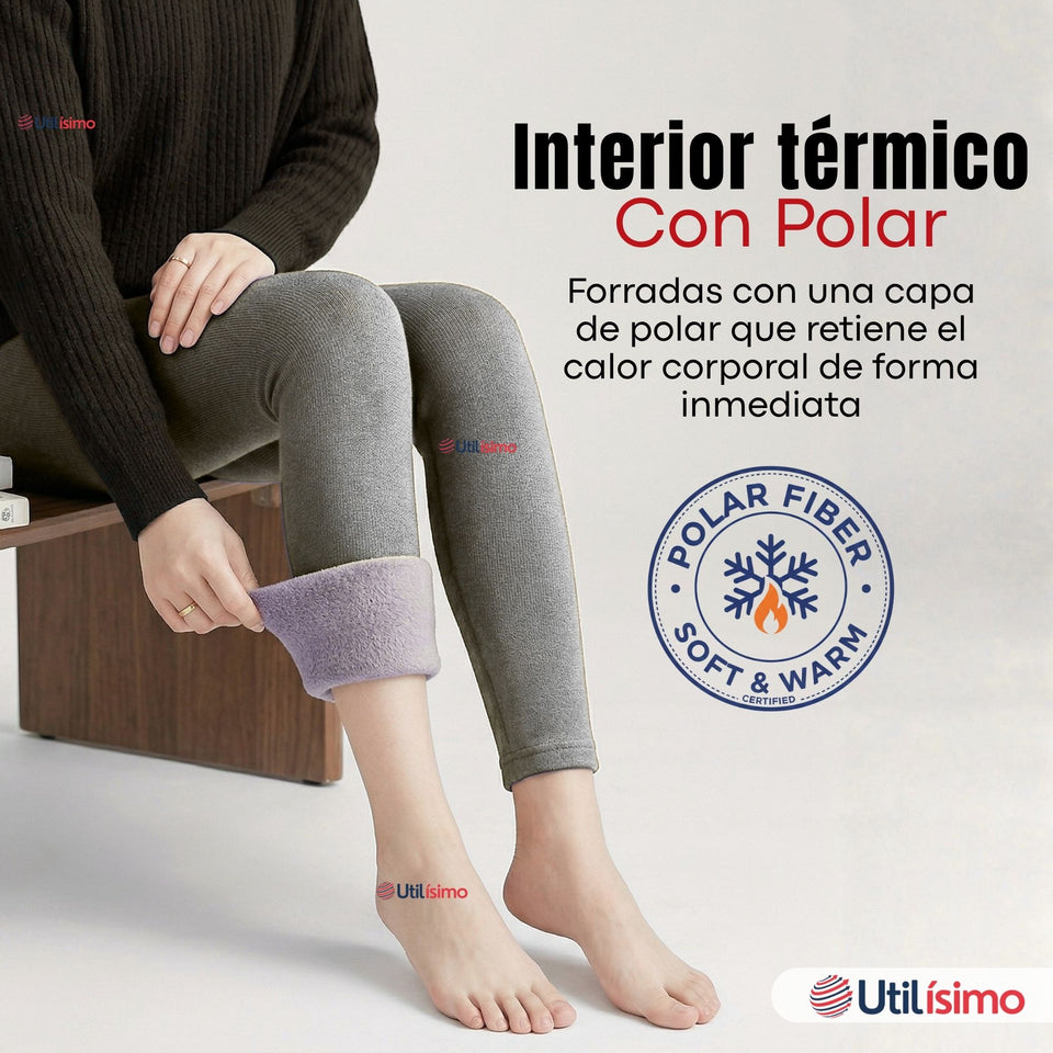 Calza Lola Polar Térmica Sin Costura Tiro Alto Elasticada Gris