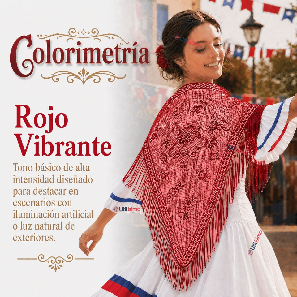 Puntilla Chal Rojo Baile Chilote Mujer Traje Típico 150x79 cm