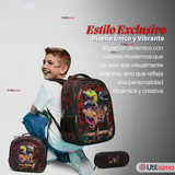 Mochila Escolar Bolso Con Efecto 3D Estuche + Lonchera 40Cm Tela Oxford Niño Dark Dinosaur