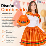 Traje Nortino Juvenil Con Polera 4 Piezas Naranja Baile Típico Fiestas Patrias