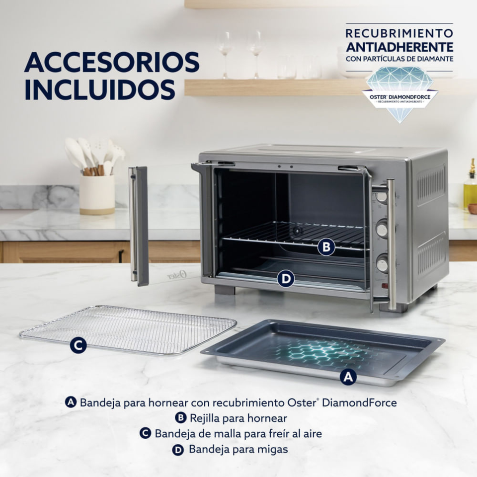 Horno con freidora de aire Oster® de 35 litros, puertas francesas, TSSTTV35FDMAFNS