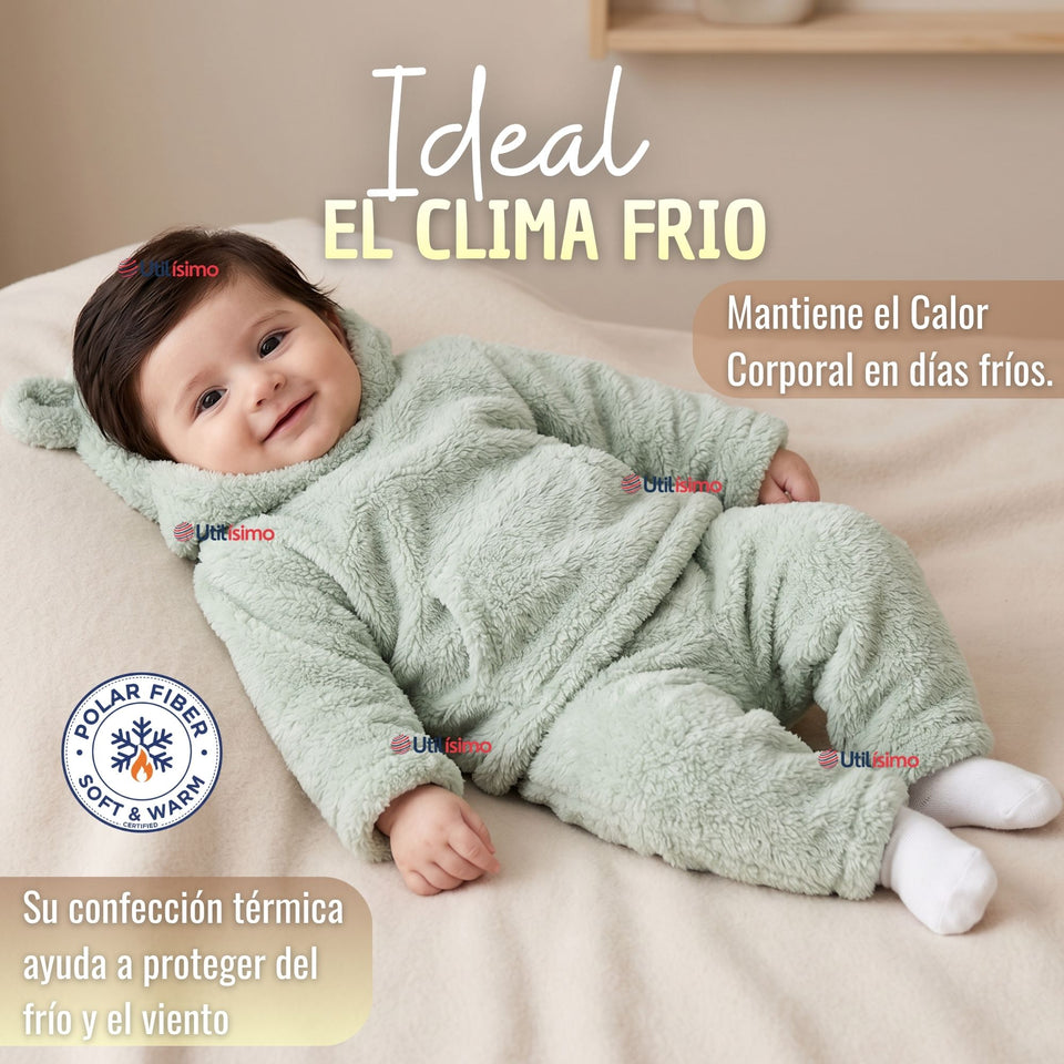 Buzo Polerón Conjunto Polar Niño Con Capucha Unicolor Verde Claro