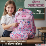 Mochila Escolar Con Estuche 36cm Tela Oxford Impermeable Niña