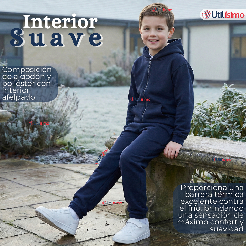 Conjunto Escolar Buzo Pantalón Y Polerón 100% Algodón Unisex Niños Azul 3 a 16 años