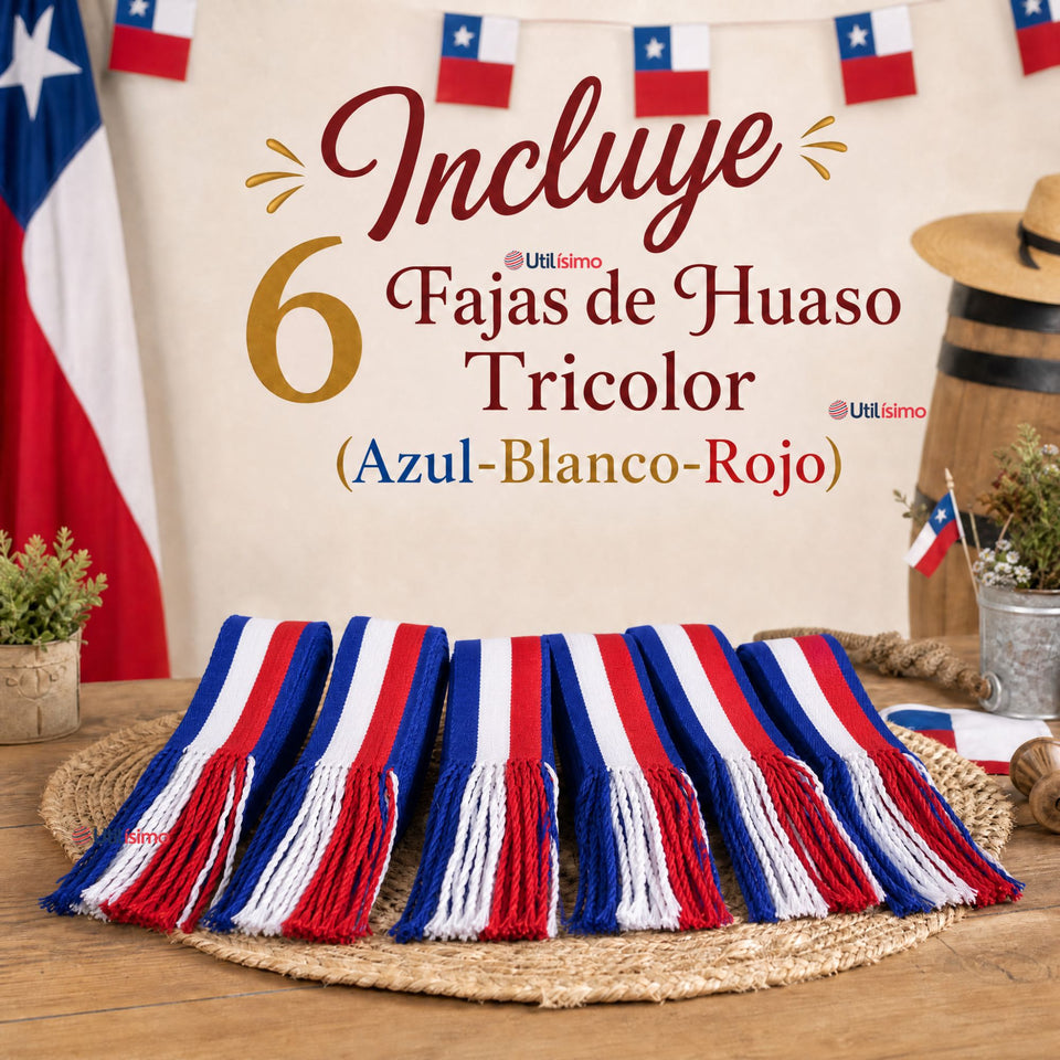 Pack 6 Fajas Huaso Bandera Chile Juvenil Fiestas Patrias Bailes Típico