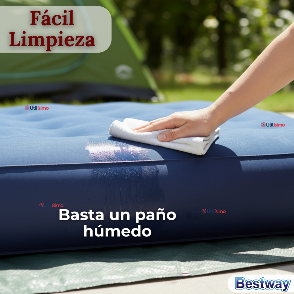 Colchón Inflable 2 Plazas Camping Más Inflador Y Dos Almohadas Bestway