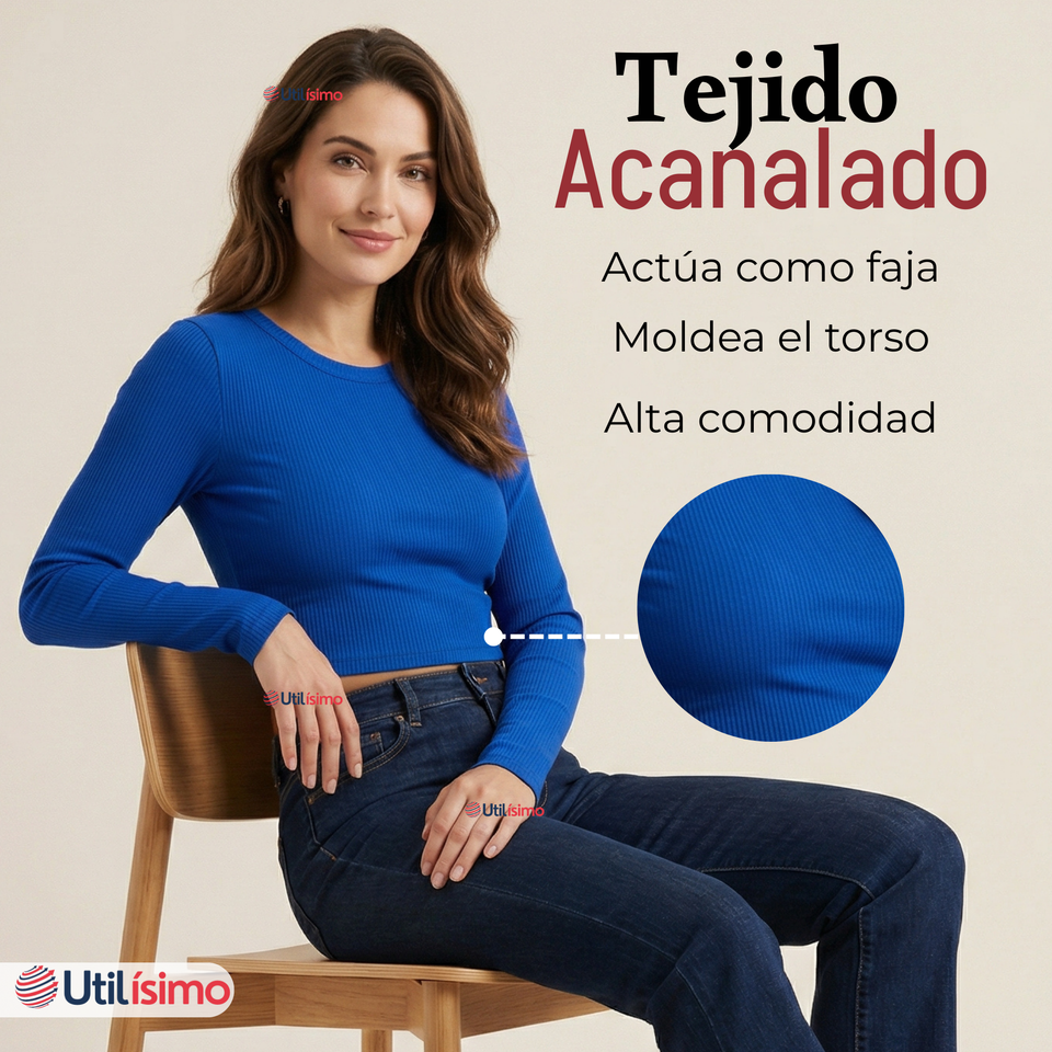 Camiseta Polar Manga Larga Polera Tela Acanalada Colores Surtidos