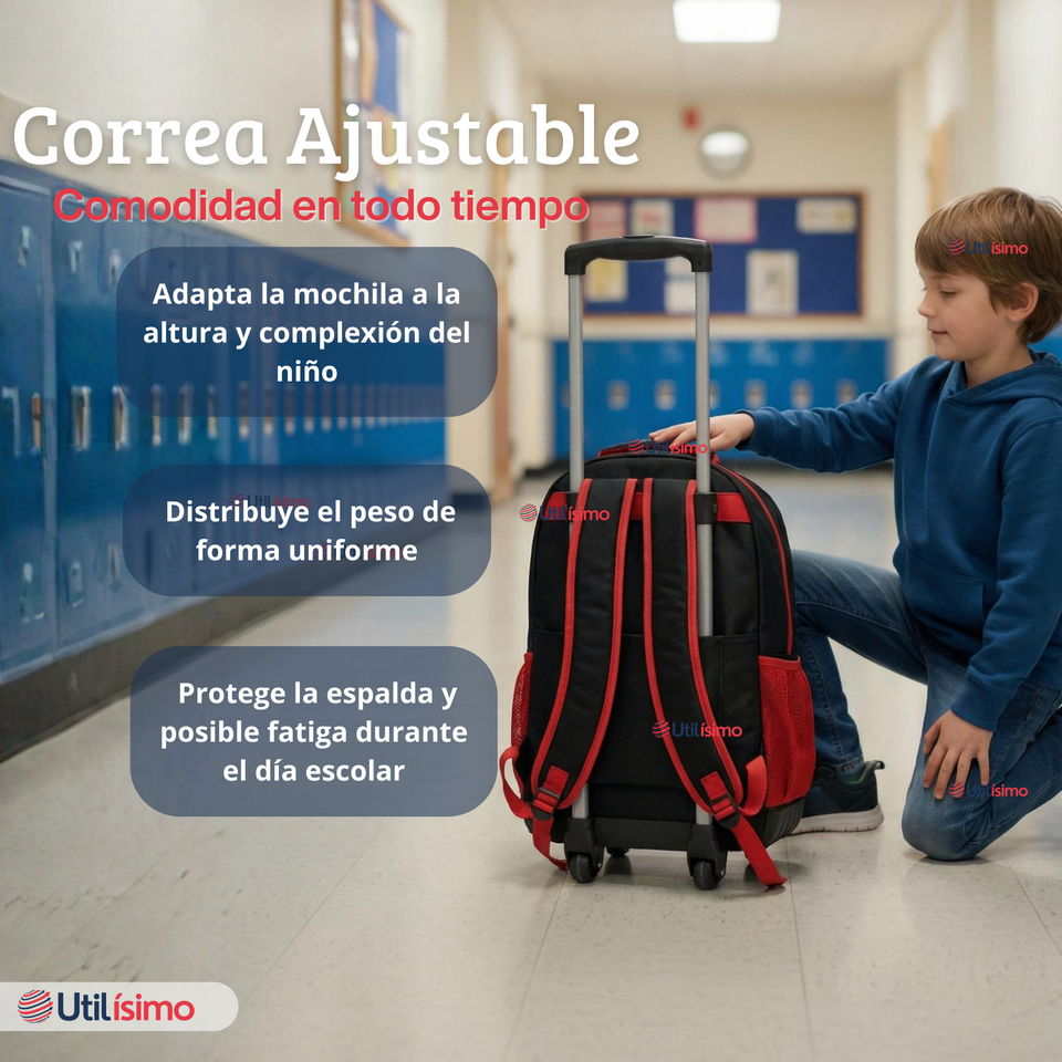 Mochila Escolar Con Ruedas Desmontables Diseño 3D + Estuche + Lonchera Niño Poliéster Motorcycle