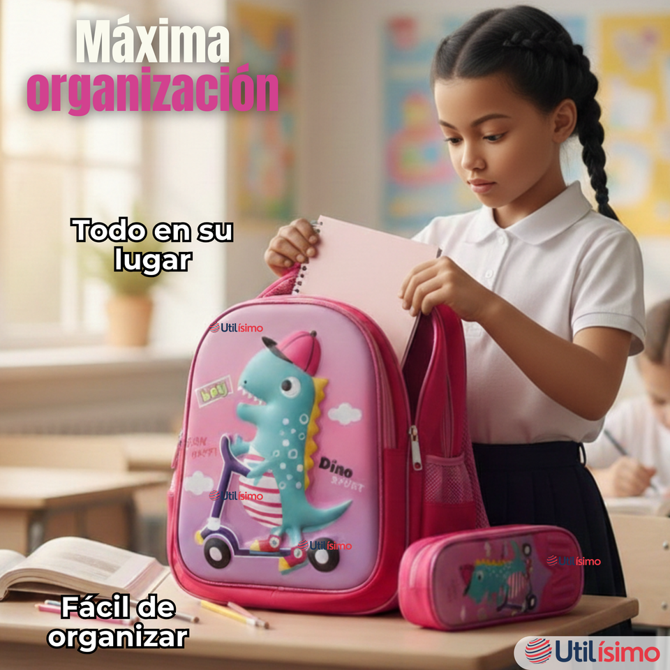 Mochila Escolar Con Ruedas + Estuche + Lonchera Poliéster Niña