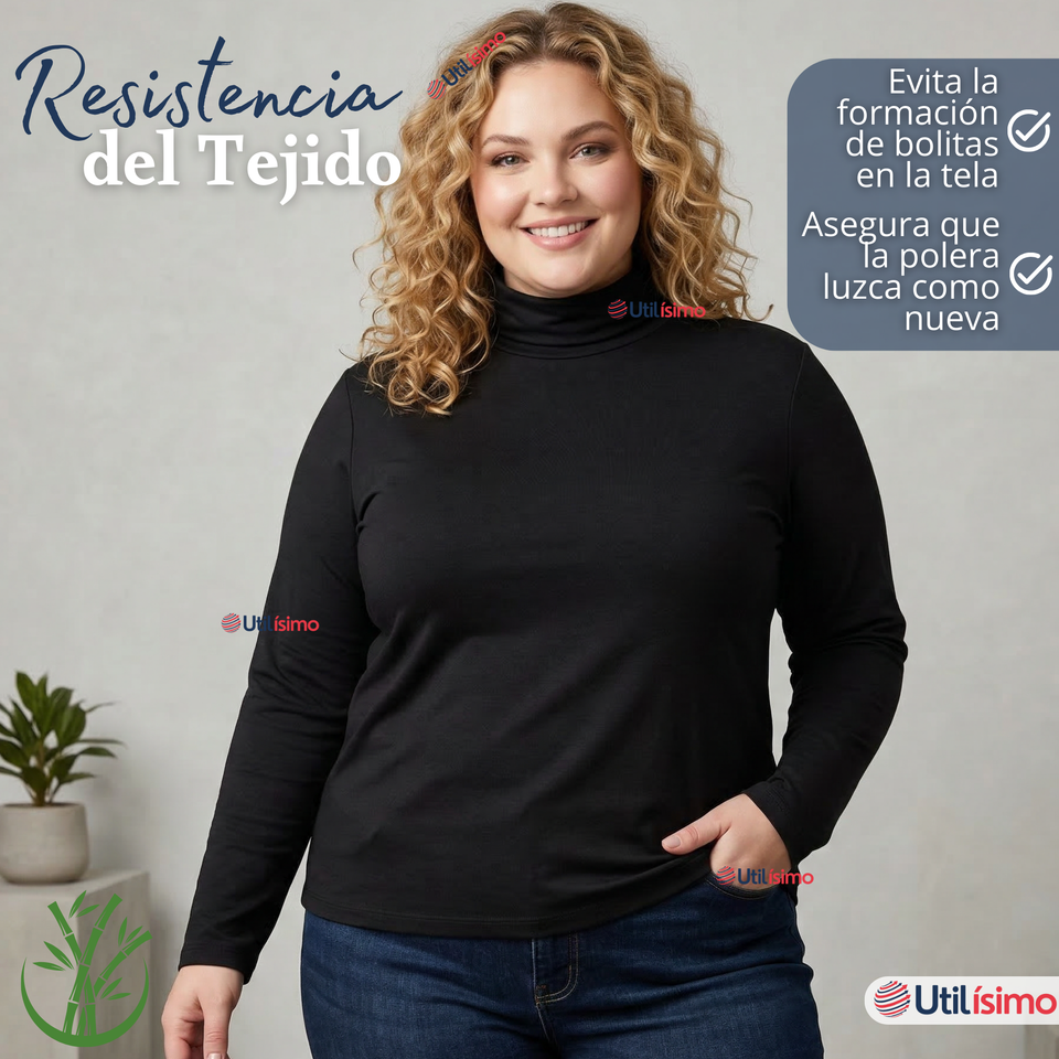 Pack 3 Camisetas Poleras Bambú Primera Capa Cuello Beatle Manga Larga Blanco Negro Mujer