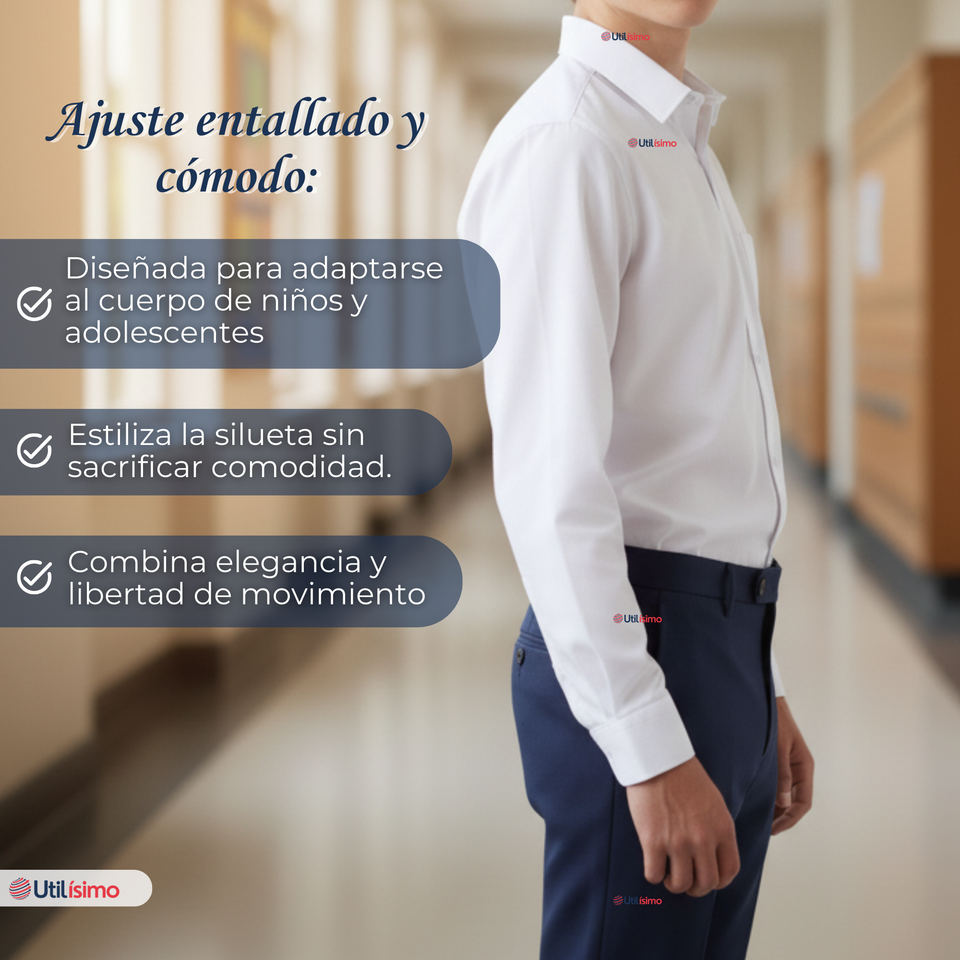 Camisa Colegio Escolar Manga Larga Niños y Juvenil