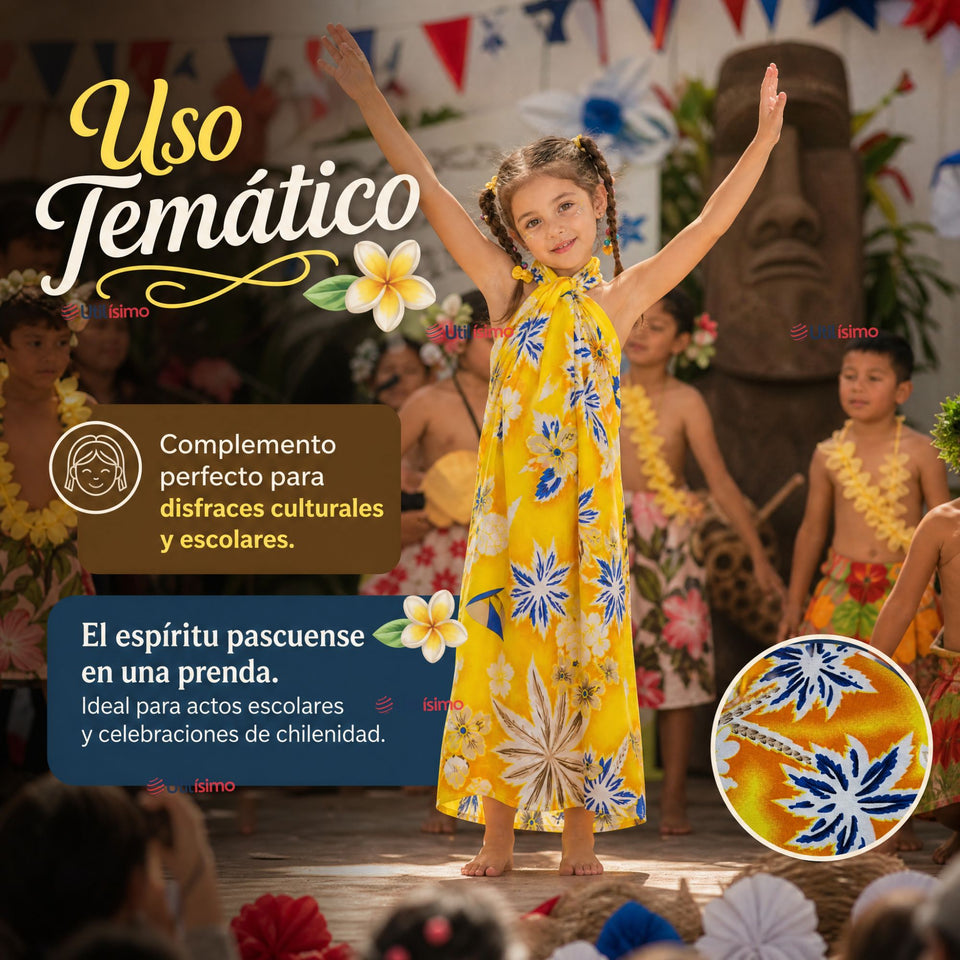 Pareo Pascuense Niña Hawaiano Amarillo Danza Fiestas Patrias