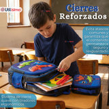 Mochila Escolar Con Ruedas + Estuche + Lonchera 46cm Desmontable Poliéster Azul Tiburón Niño