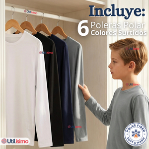 Pack 6 Poleras Camisetas Polar Primera Capa Cuello Redondo Manga Larga Colores Surtido Niño