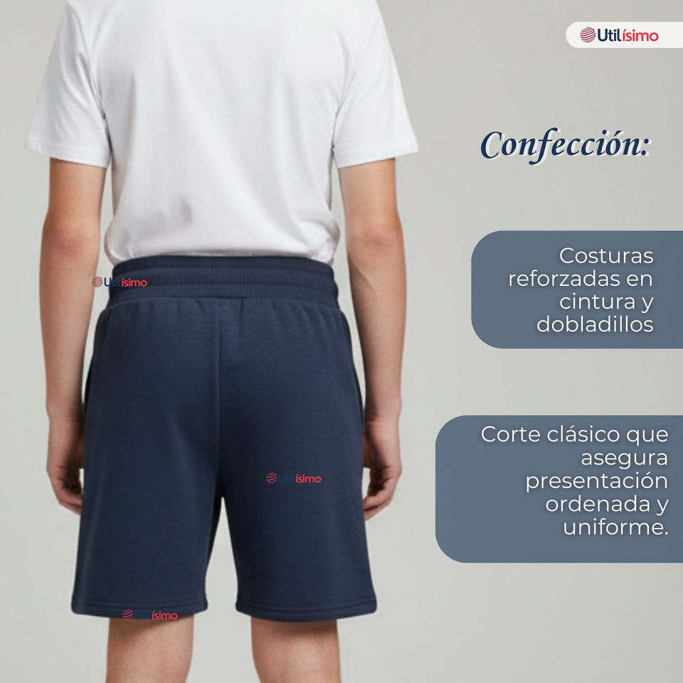Pack 3 Shorts Pantalones Corto Juvenil Algodón Deportivo Escolar Azul Marino